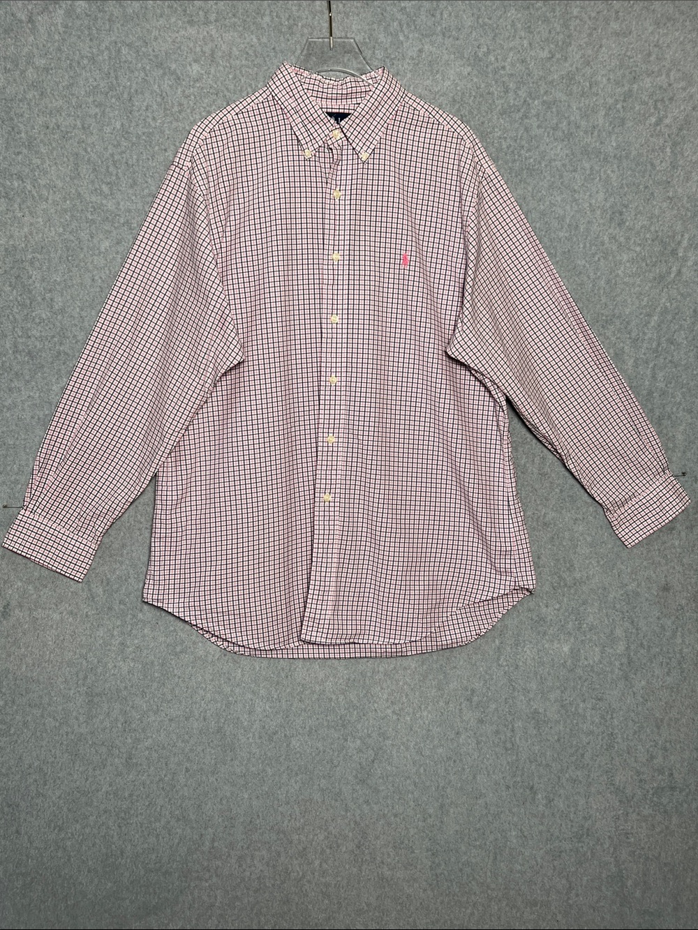 Ralph Lauren Mens 100% Cotton Gingham Button Down Long Sleeve Polo